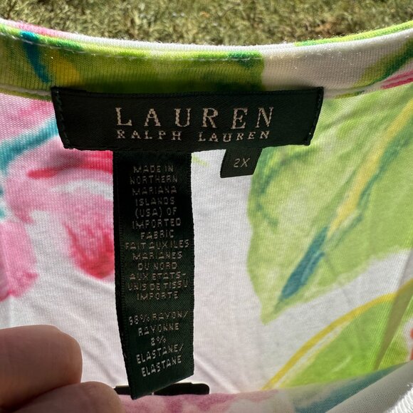Lauren Ralph Lauren Tropical floral print Short Sleeve T-shirt Top Plus 2X NWT - Picture 7 of 9
